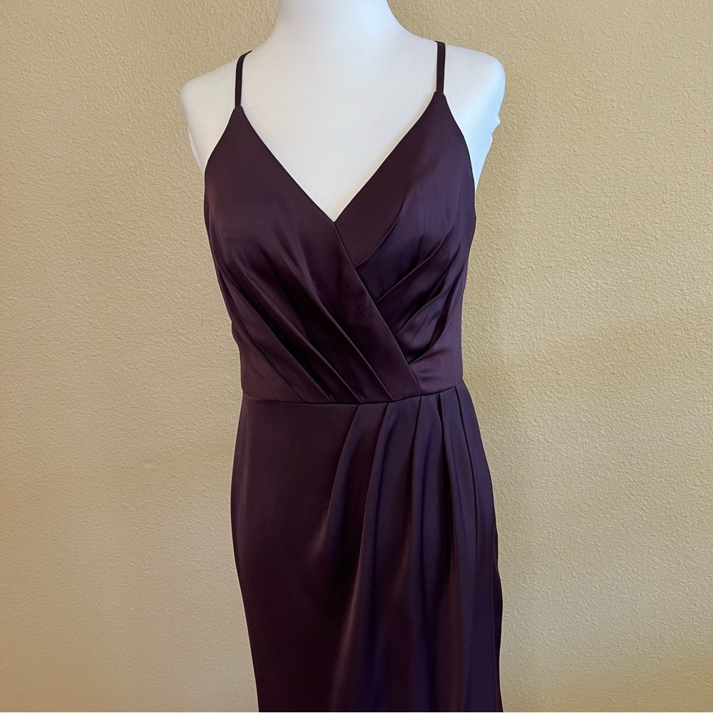 David's Bridal {Plum} Spaghetti Strap Crepe-Back Satin Bridesmaid Dress | Sz 4 - Picture 10 of 12